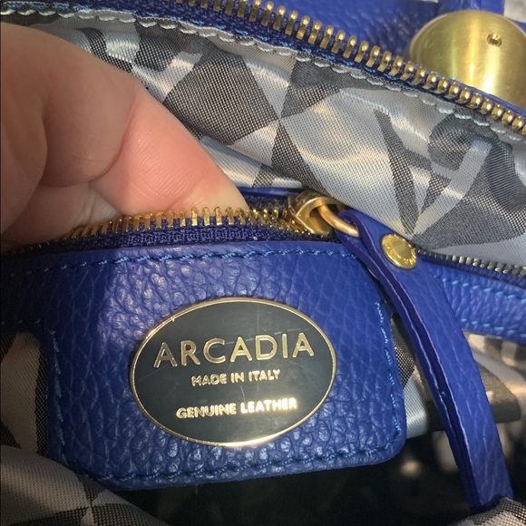 Arcadia Leather Domed Satchel - Dione qvc NEW Royal blue pebbled - Picture 8 of 9